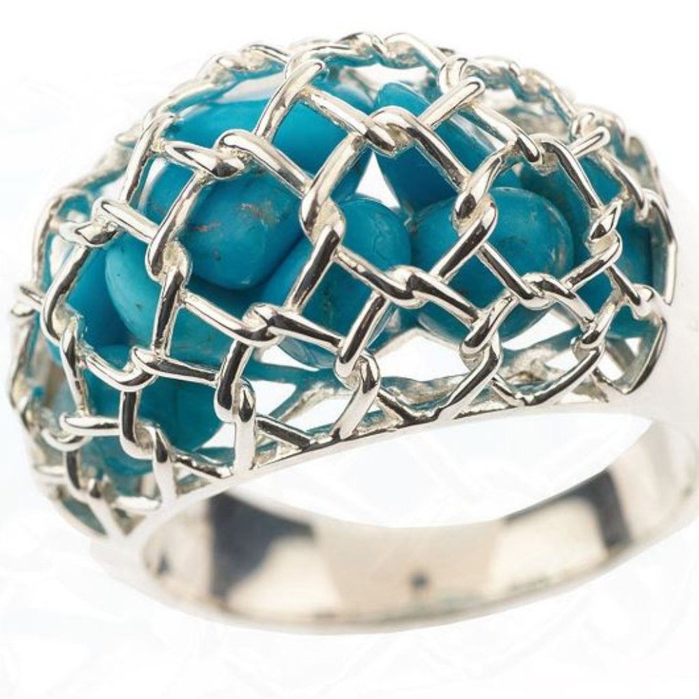 QVC Sterling Silver 925 Turquoise Chip Overlay Ring Size 9